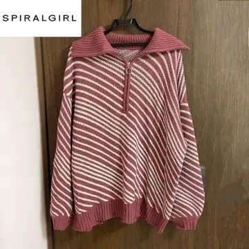 SPIRALGIRL 세일러 카라 하프 ZIP 자카드 니트 ( 핑크 )