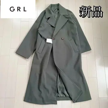 새상품 그레일 GRL 사이드 슬릿 롱 테일러드 코트 카키 프리