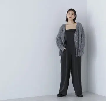 V넥 기모 코디건 차콜 그레이