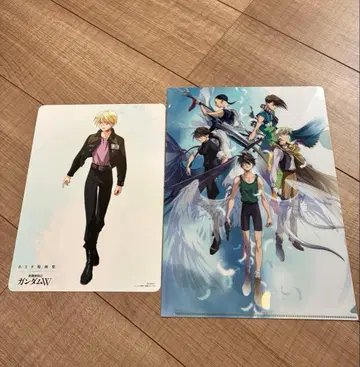 건담 W 애니메이트 특전 클리어 파일과 비주얼 보드