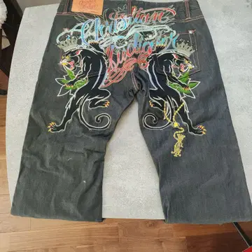 Christian Audigier 올 자수 다크 데님 팬츠