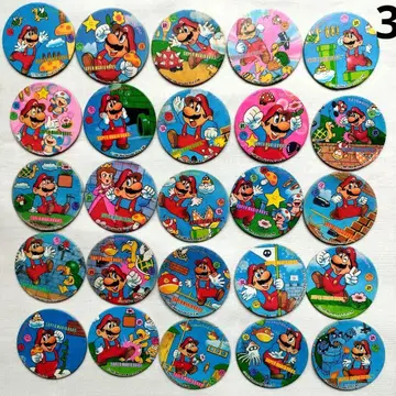 3 쇼와 레트로 당시 물건 슈퍼 마리오 브라더스 딱지 둥근 딱지 25장