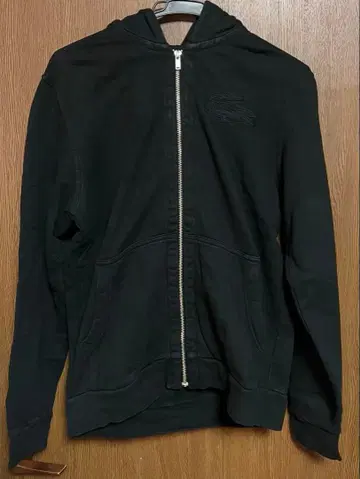 Lacoste 블랙 풀 집업 후드티 빈티지 워시