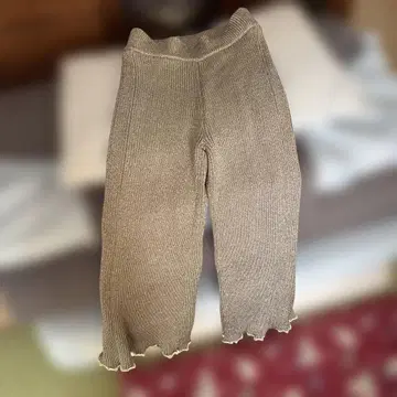 골드 리브 편직 플레어 밑단 와이드 팬츠