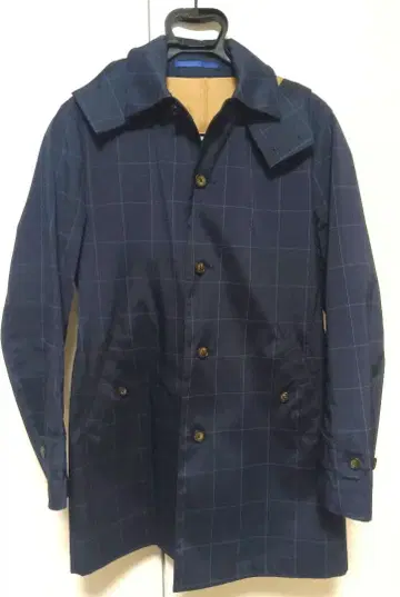MEN'S MELROSE 네이비 체크 스텐카라 코트