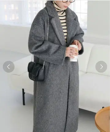 그레이 울 혼방 롱 코트