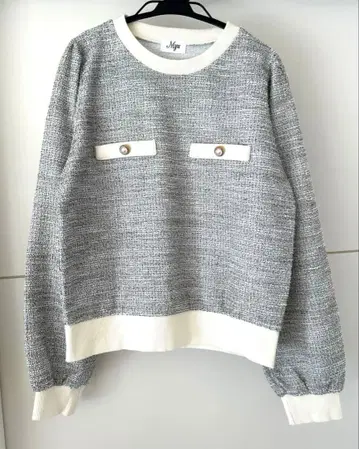 Myn 그레이 니트 스웨터 긴팔 포켓 부착