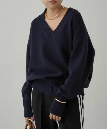 LOUNGEDRESS 울 100 V넥 니트 네이비 F