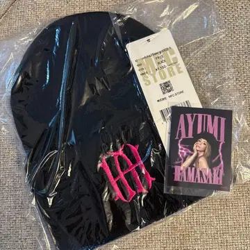 하마사키 아유미 MFC Store 비니 니트 모자 핑크 블랙 스티커