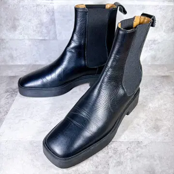 ZARA 자라 사이드 고어 부츠 36 스퀘어 통굽 천연 가죽 블랙