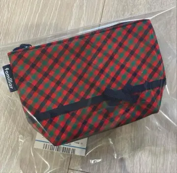 새상품 파미리아 familiar 체크 무늬 파우치 리본 포함 빨간색