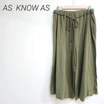 AS KNOW AS 올리브 그린 가우초 팬츠 허리밴딩 프리