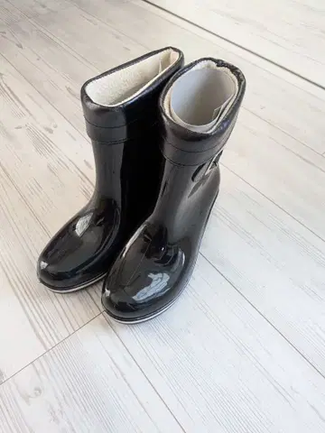 블랙 러버 숏 레인부츠