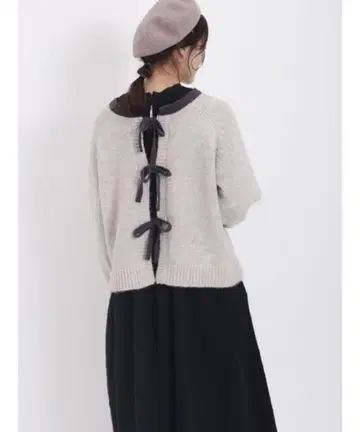 Samansa Mos2 배색 리본 전후 2WAY 니트 바이컬러 그레이