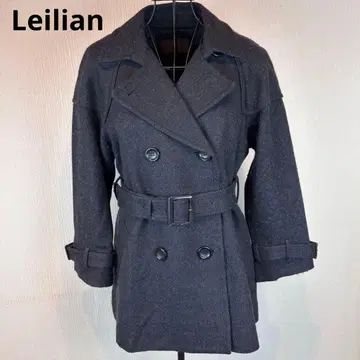 Leilian 울 피코트 짙은 그레이 벨트 포함 양쪽 옆 포켓 울 100