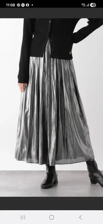 택 포함 새상품 GLOBAL WORK 호일 프린트 개더 스커트