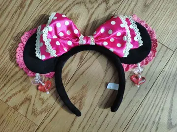 프릴 귀찌 머리띠 핑크 미니 마우스 도트