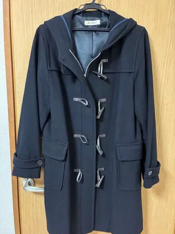 블랙 더플 코트 후드 부착