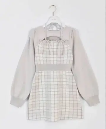 evelyn 아이스 그레이 리본 체크 타이트 OP