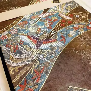 고급 후쿠로 오비 꽃과 새의 자수