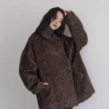 hellam 샤기 미들 코트 아우터 브라운