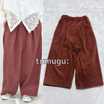 tumugu: 츠무구 앤티크 코듀로이 팬츠 와이드 허리밴딩