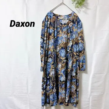 Daxon 꽃무늬 원피스 여성용 긴팔 블루 계열 플레어 [1점]