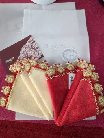 긴자와 레이스 손수건 2장 세트 빨간색 크림