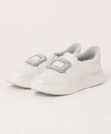 비쥬 장식 화이트 슬립온 스니커즈