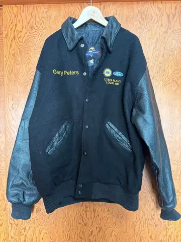 Ford 바시티 자켓 블랙 가죽 소매 USA