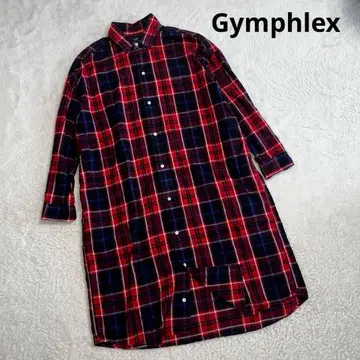 Gymphlex 체크 셔츠 원피스 기모 빨간색