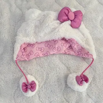 USJ 키티 팬캡 퍼 모자 스팽글 핑크 유니버셜