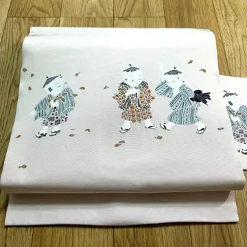 시오제 오비(약 27.3cm) 유젠 동자 벚꽃 쥐색 순수 실크 506