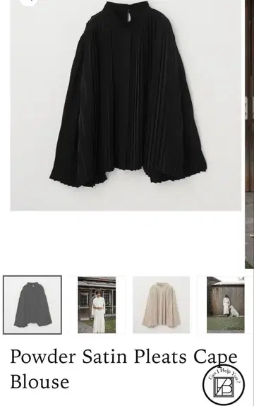 Powder Satin Pleats Cape Blouse black