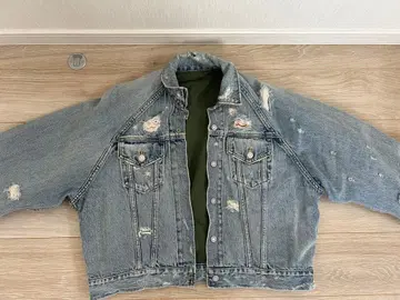 데미지 데님 자켓 리버서블