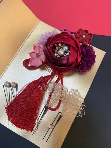 성인식 졸업식 헤어콤 츠바키 동백 빨간색