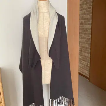 리버서블 니트 숄 다크 브라운/그레이