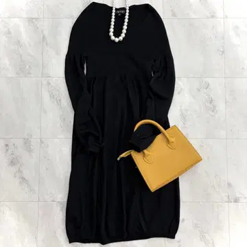 인디비 울 원피스 무릎 기장 리브 38 블랙