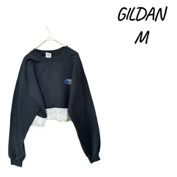 GILDAN M 블랙 크롭 맨투맨, 리메이크 트레이닝복