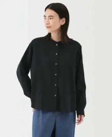 MUJI 택 포함 미사용 새상품 카포크 혼방 이중 거즈 블라우스 블랙