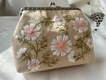코스모스 자수 가마구치 파우치 | 베트남제 핸드메이드