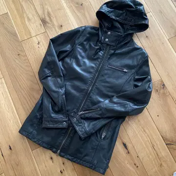 양가죽 가죽 자켓 후드티 남성용 L 램 가죽 블랙