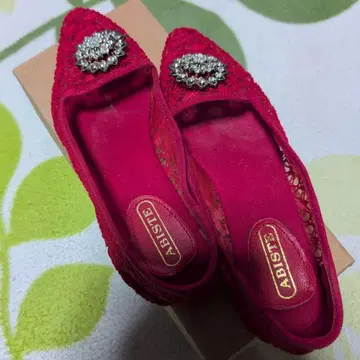 ABISTE 레이스 플랫슈즈 레드