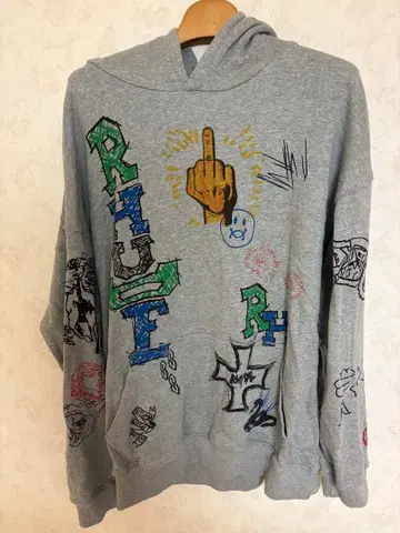 RHUDE 그레이 후드티 그래피티