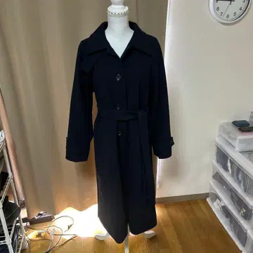 네이비 롱 코트 허리 벨트 포함