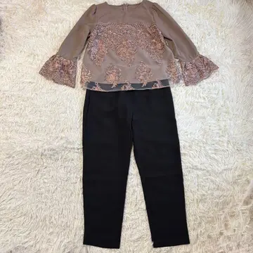 하레모드 자수 플레어 소매 팬츠 드레스 셋업 모카 빅 사이즈 L