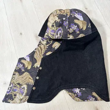 리버서블 용접 두건 No.208 일본풍 패턴 매 북 벚꽃 / 8온스 데님