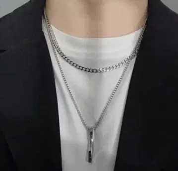 실버 체인 목걸이 바 형태 펜던트