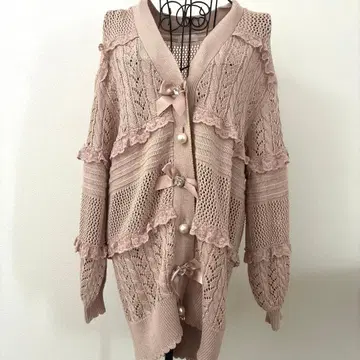 LIZLISA 핑크 가디건 리본 비쥬