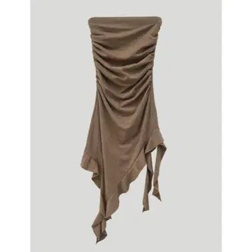 amood 포쉬 프릴 언밸런스 탑 원피스 모카